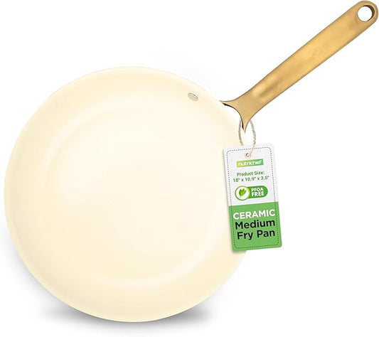 NutriChef 10" Medium Ceramic Fry Pan - Non-Stick Ceramic Coated Skillet with Stylish Titanium Handle, Durable, Easy to Clean, Professional Cookware