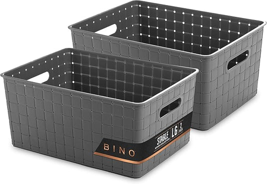 BINO | Plastic Storage Baskets Large - Grey | THE STABLE COLLECTION | Multi-Use Storage | Rectangular Cabinet Organizer | Baskets For Organizing with Handles | Home Office Organization and Storage