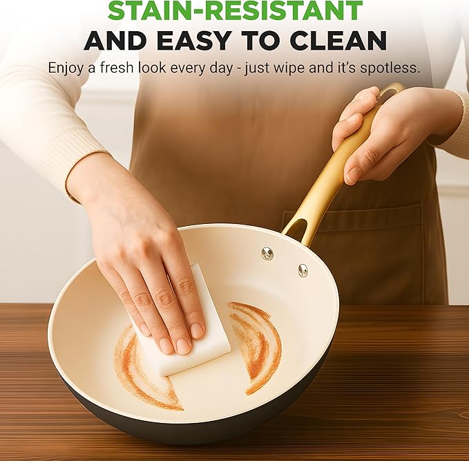 NutriChef 12" Large Ceramic Fry Pan - Non-Stick Ceramic Coated Skillet with Stylish Titanium Handle, Durable, Easy to Clean, Professional Cookware