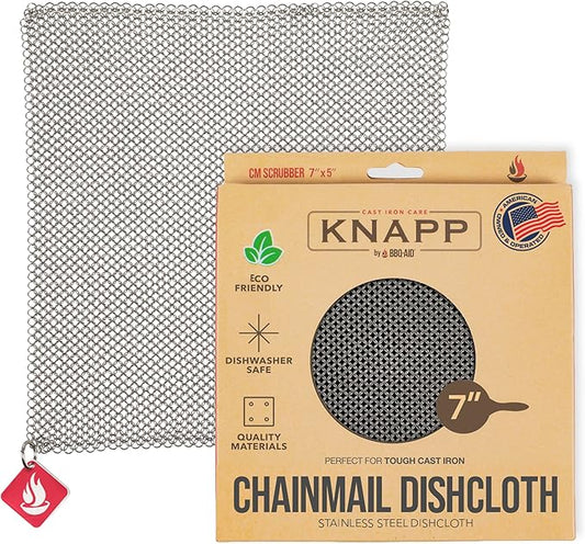 Knapp Made Chainmail Dishcloth 7”x5” - Replace Your Dirty Sponge - All Purpose Kitchenware, Pots & Pans Cleaner - Lasts a Lifetime